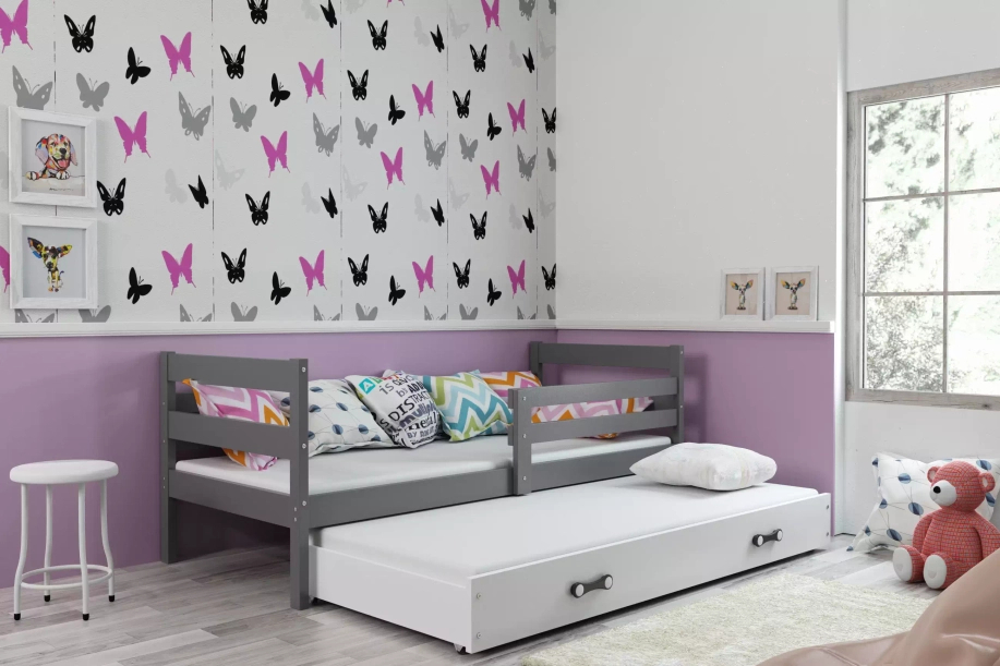 ERYK 80X190 pat extensibil pentru tineri cu sertar, grafit/alb