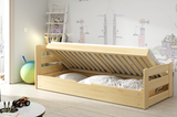 ERNI 90X200 pat single pentru tineri cu cutie de depozitare, pin