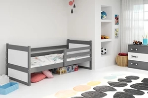 Pat single pentru tineri RICO 90X200 cu saltea, grafit/alb