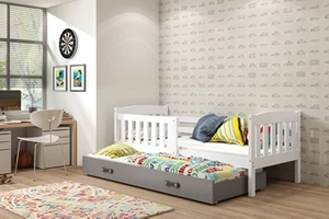 KUBUŚ 90X200 pat extensibil pentru tineri cu saltea și sertar, alb/grafit
