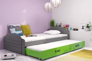 LILI 90X200 pat extensibil pentru tineri cu saltea și sertar, grafit/verde
