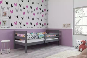 Éric pat single pentru adolescenți 90x190 cu saltea, gri