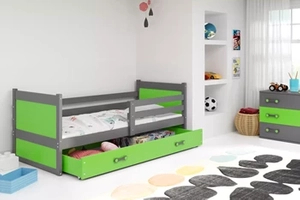 Pat single pentru tineri RICO 90X200 cu sertar, grafit/verde