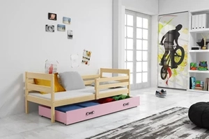 ERYK 80X190 pat single pentru tineri cu sertar, pin/roz