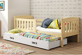 Pat extensibil pentru tineri KUBUŚ 90X200 cu sertar, pin/alb