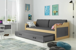 Pat extensibil pentru tineri DAWID 90X200 cu saltea și sertar, pin/grafit