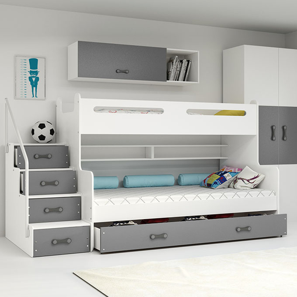 Pat supraetajat pentru tineret MAX 3 120X200 cu sertar, grafit