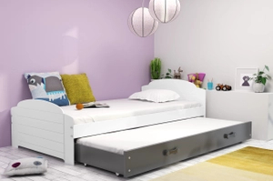 Pat extensibil pentru tineri LILI 90X200 cu sertar, alb/grafit