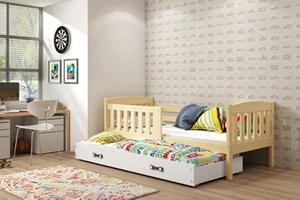 Pat extensibil pentru tineri KUBUŚ 80X190 cu sertar, pin/alb
