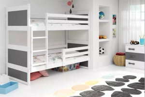 PAT SUPRAETAJAT PENTRU ADOLESCENȚI RICO CADRU ALB PANOURI GRI FĂRĂ SERTAR 90 X 190