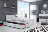 BARTEK 90X200 pat single pentru tineri cu saltea și sertar, alb