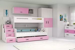Pat supraetajat pentru tineret MAX 3 120X200 cu saltea și sertar, roz