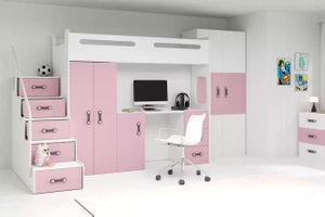 MAX 4 80X200 pat single pentru tineri cu saltea și birou, roz