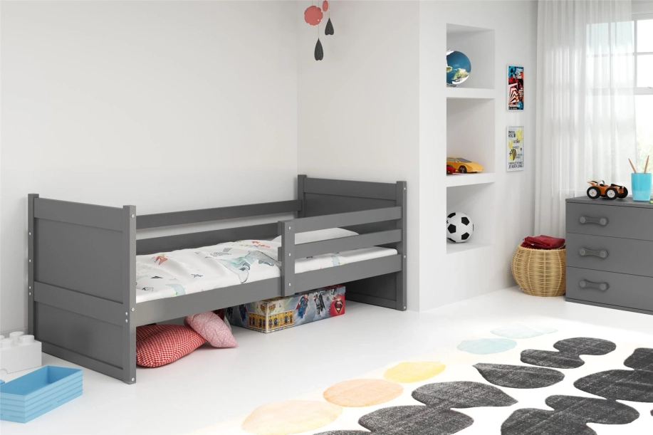 Rico pat single pentru adolescenți 90x190 cu saltea, gri