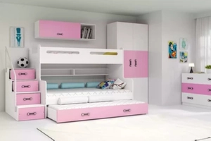 Pat adolescent triplu MAX 3 120X200 cu sertar, roz