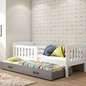 Jacquot 90x190 pat trundle pentru adolescenți cu sertar, alb/gri