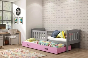 KUBUŚ 90X200 pat extensibil pentru tineri cu sertar, grafit/roz