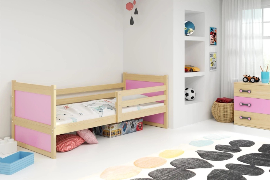 Rico pat single pentru adolescenți 90X190 cu saltea, pin/roz