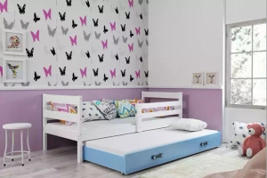 Éric 90x190 pat extensibil pentru adolescenți cu sertar, alb/albastru