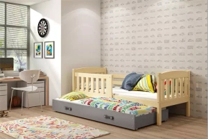 Jacquot 90x190 pat trundle adolescent cu saltea și sertar, pin/gri