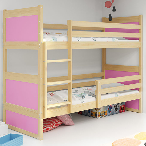 Pat supraetajat junior RICO 90X200 cu saltea, pin/roz