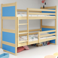 Pat supraetajat pentru tineret RICO 90X200, pin/albastru