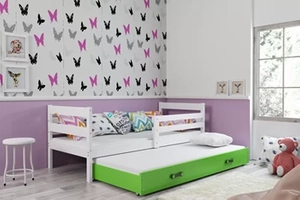 Pat extensibil pentru tineri ERYK 80X190 cu sertar, alb/verde