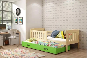 Jacquot pat trundle adolescent 90x190 cu saltea și sertar, pin / verde