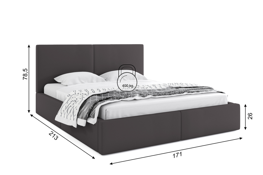 Pat tapițat pentru dormitor HILTON 160X200 cu container, grafit
