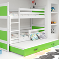 Pat junior pentru trei persoane RICO 90X200 cu saltea și sertar, alb/verde
