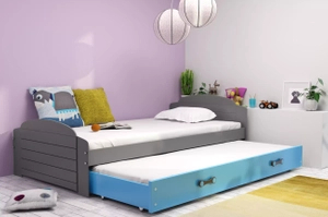 LILI 90X200 pat extensibil pentru tineri cu sertar, grafit/albastru