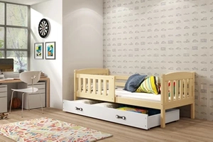 KUBUŚ 90X200 pat single pentru tineri cu saltea și sertar, pin/alb