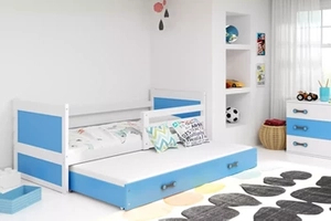 RICO 90X200 pat extensibil pentru tineri cu sertar, alb/albastru