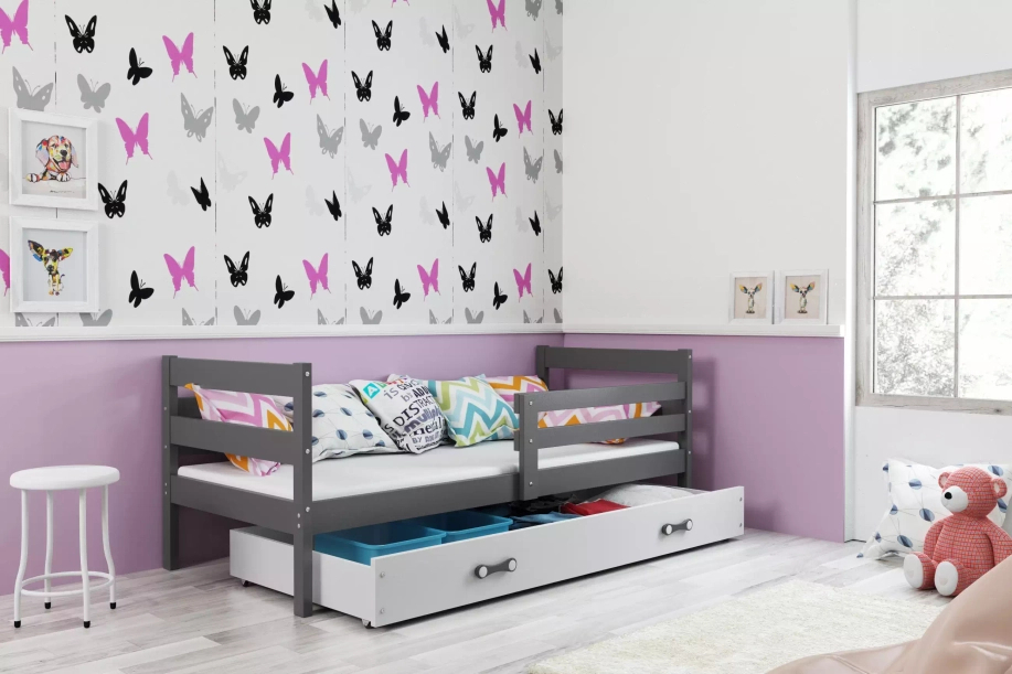 ERYK 80X190 pat single pentru tineri cu sertar, grafit/alb