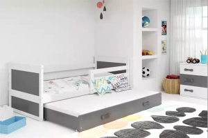 Rico teen pat trundle 90x190 cu saltea și sertar, alb/gri