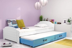 LILI 90X200 pat extensibil pentru tineri cu saltea și sertar, alb/albastru