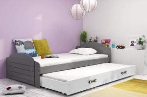 LILI 90X200 pat extensibil pentru tineri cu saltea și sertar, grafit/alb