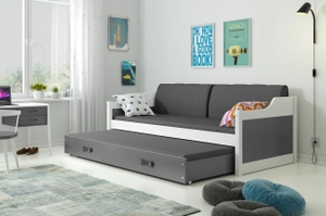 Pat extensibil pentru tineri DAWID 90X200 cu saltea și sertar, alb/grafit