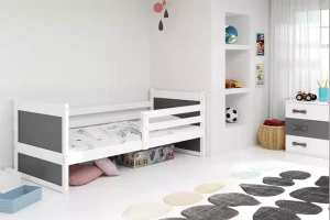 Rico pat single pentru adolescenți 90x190 cu saltea, alb/gri