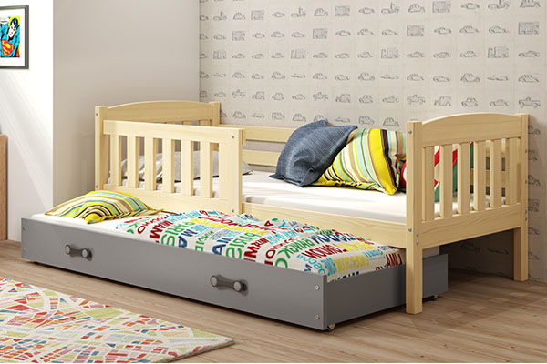 Pat extensibil pentru tineri KUBUŚ 80X190 cu saltea și sertar, pin/grafit