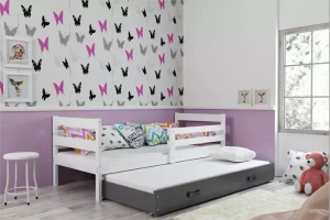 Éric 90x190 pat extensibil pentru adolescenți cu saltea și sertar, alb/gri