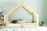 Cottage pat single 80X160 cu saltea, lemn natural