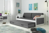 Pat extensibil pentru tineri DAWID 90X200 cu saltea și sertar, alb/grafit