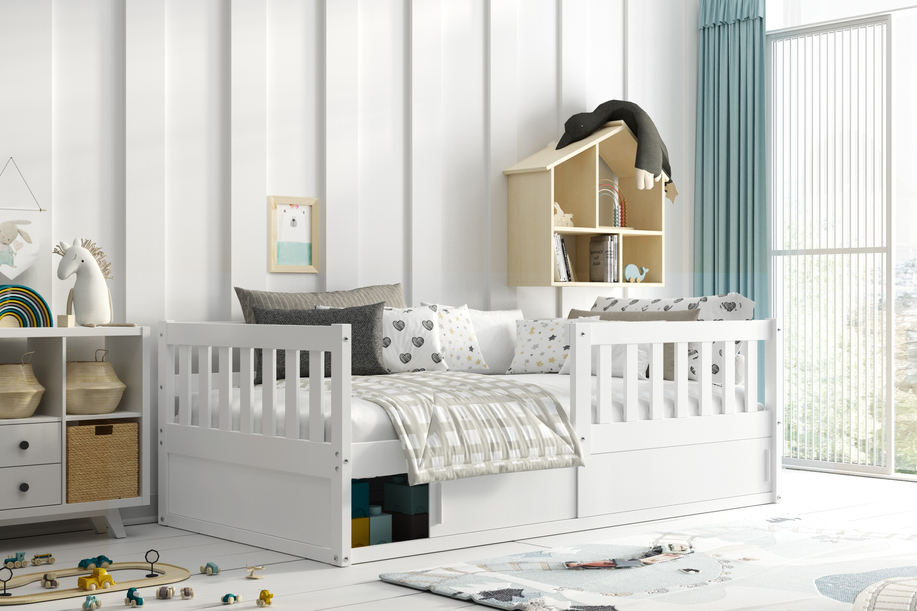 SMART pat single 80X160 cu saltea și depozitare, alb