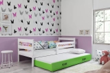 Pat extensibil pentru tineri ERYK 90X200 cu sertar, alb/verde