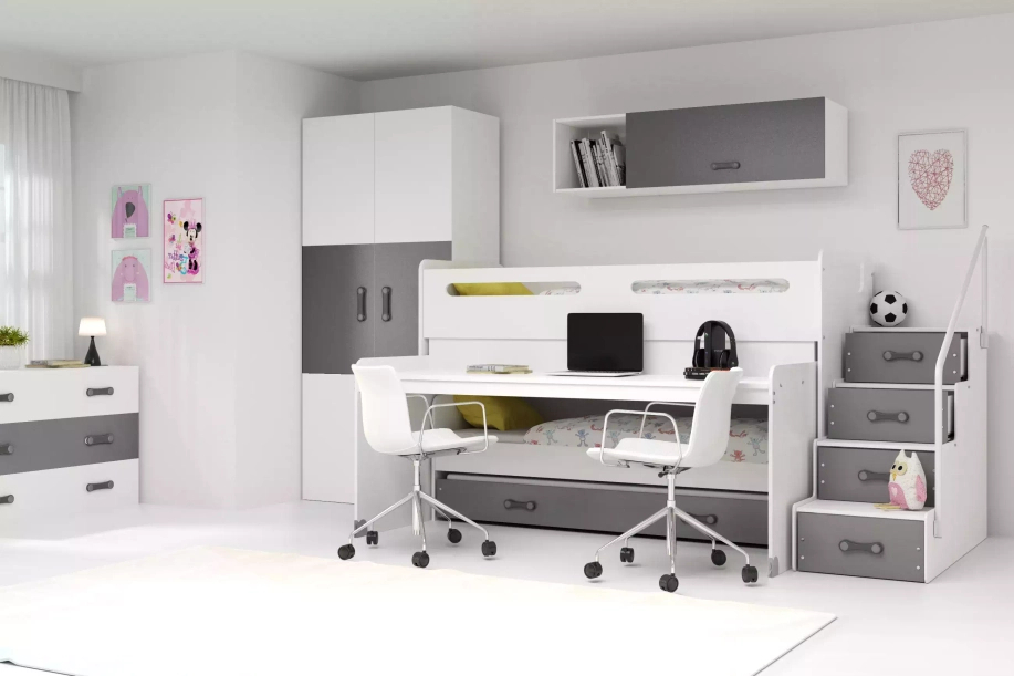 MAX 1 80X200 pat triplu pentru tineri cu birou, grafit