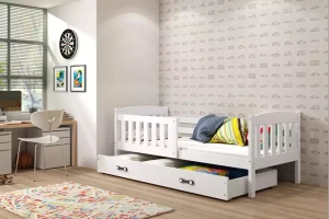 Jacquot 90x190 pat single pentru adolescenți cu saltea și sertar, alb