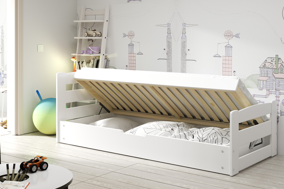 Pat pentru tineri ERNI 90X200 cu cutie de depozitare, alb