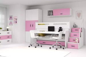 MAX 1 80X200 pat triplu pentru tineri cu birou, roz