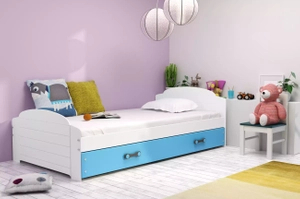 Pat single pentru tineri LILI 90X200 cu sertar, alb/albastru